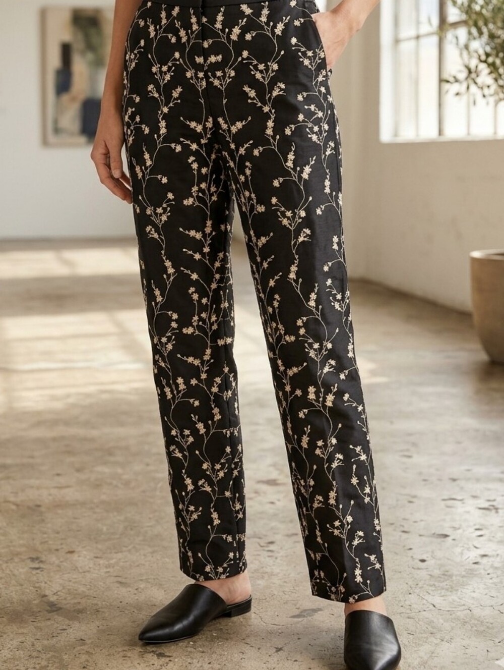 100% Silk Cigarette Silhouette Pants